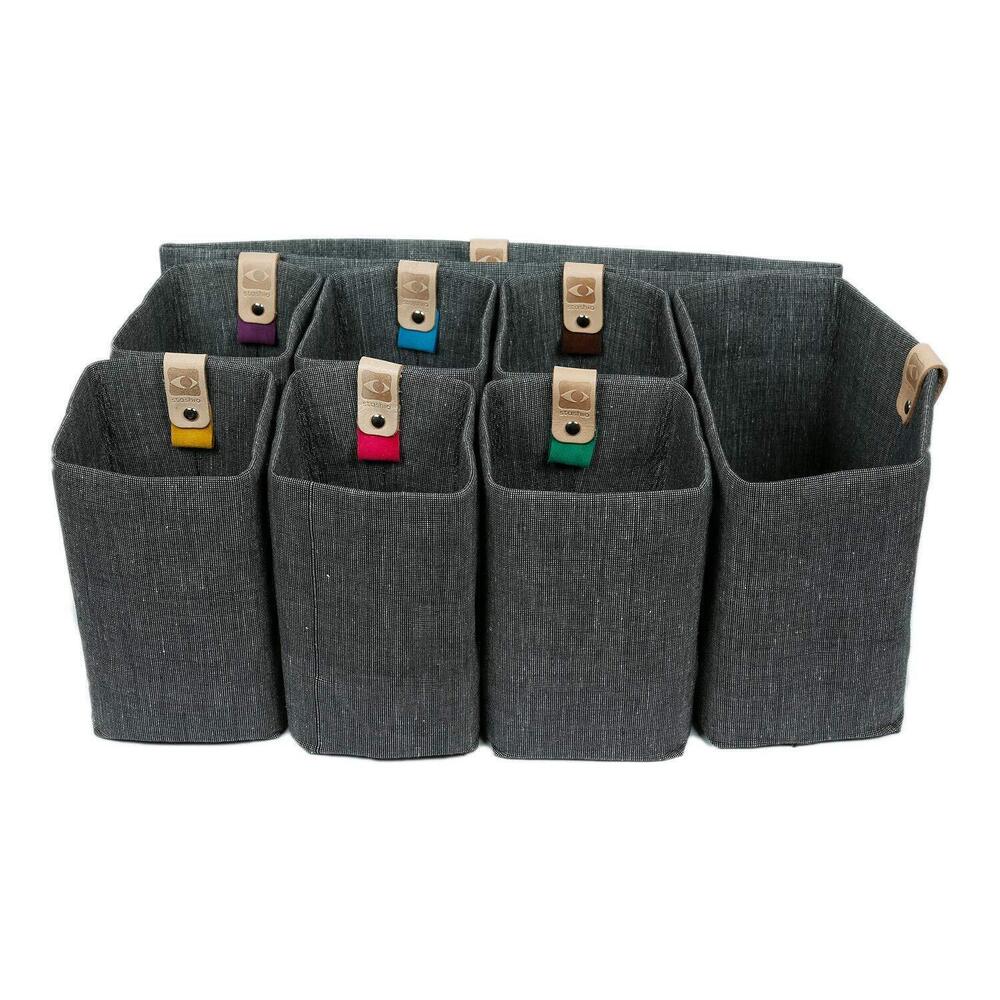 5175 Handwoven Grey Khadi, 5" 8-pc Tote Set